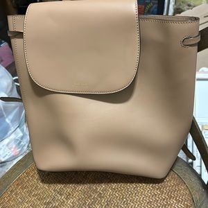 LAUREN beige BOOK BAG. LIKE NEW FLAWLESS. handle drawstring & shoulder harness.